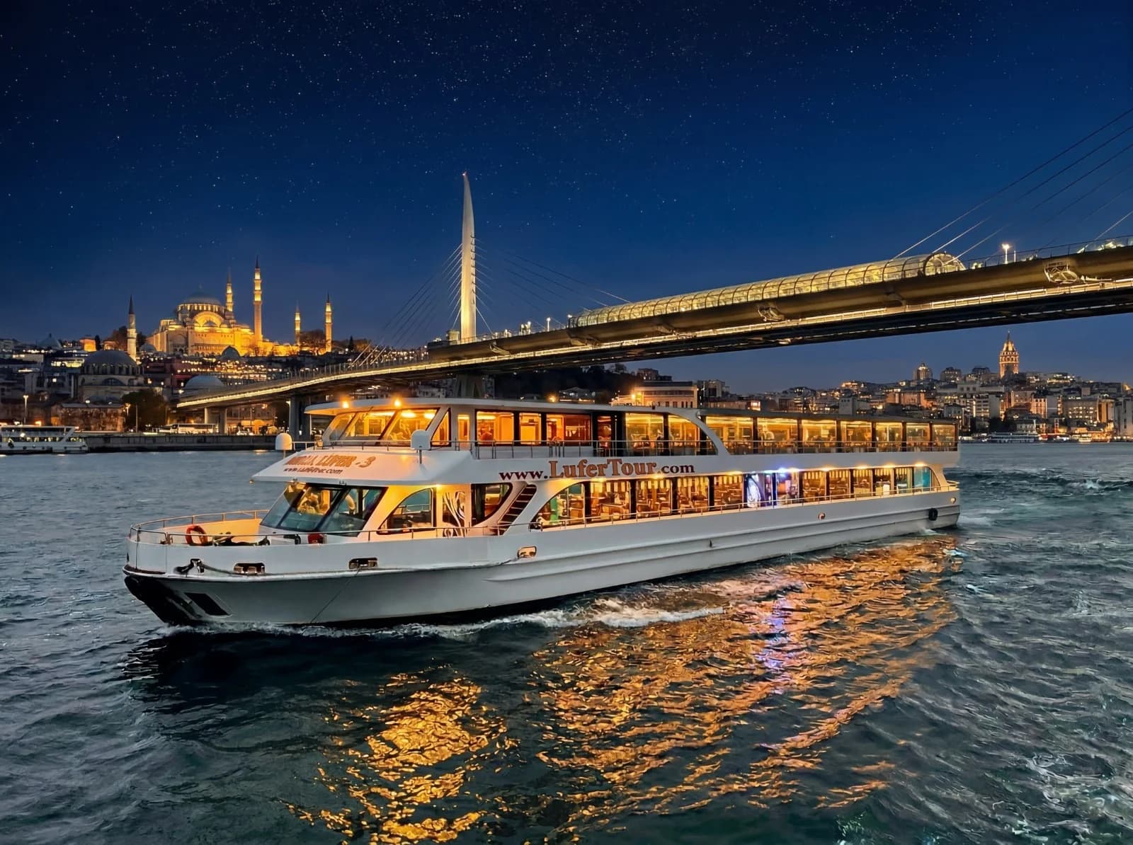 Golden Horn & Bosphorus Dinner Cruise and Show with Standard Menu w/Unlimited Alcoholic Drinks & Hotel Transfer on Private Tables - Istanbul experience